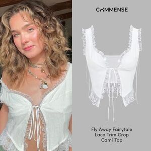 Commense Fly Away Fairytale Lace Trim Crop Cami Top in WHITE Size‎ Small